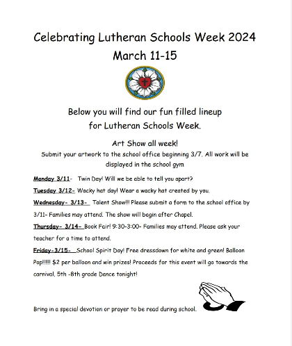 Lutheran Schools Week 2024 Schedule B